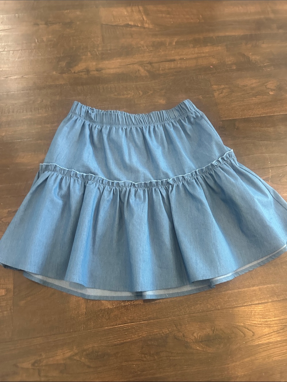 Denim Blue Tiered Skater Skirt with Elastic Waist